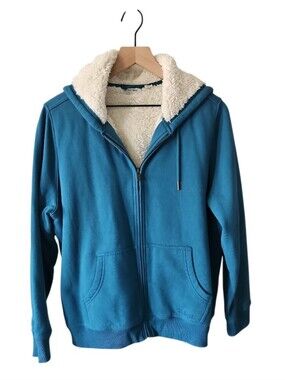 L.L. Bean Women's Essential Sweatshirt Teal Blue Sherpa-Lined Zip Hoodie Size XL